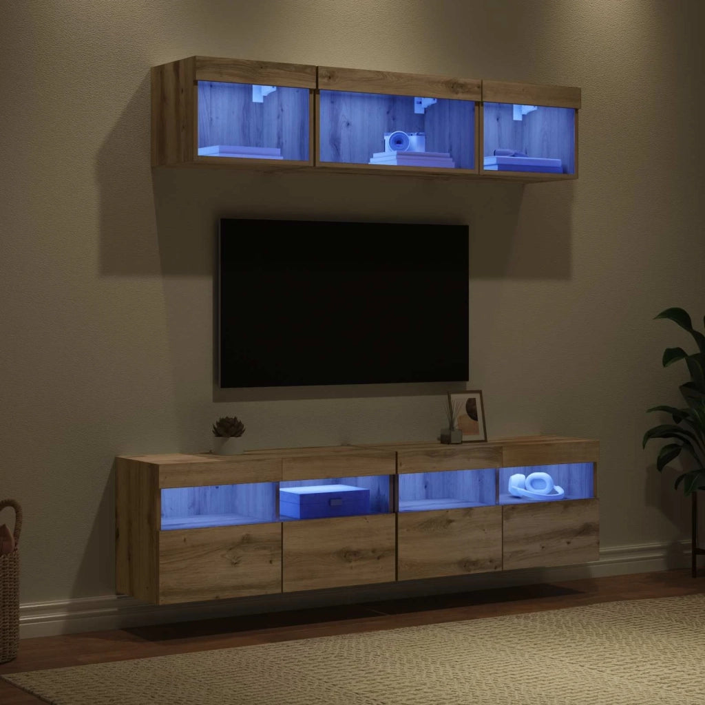 Mobile Porta TV con LED 5 pz-Credenza per TV Rovere artigianale 251092