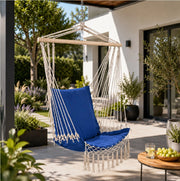 Sedia Poltrona Sospesa Giardino con Cuscino Imbottito Amaca Dondolo Celeste