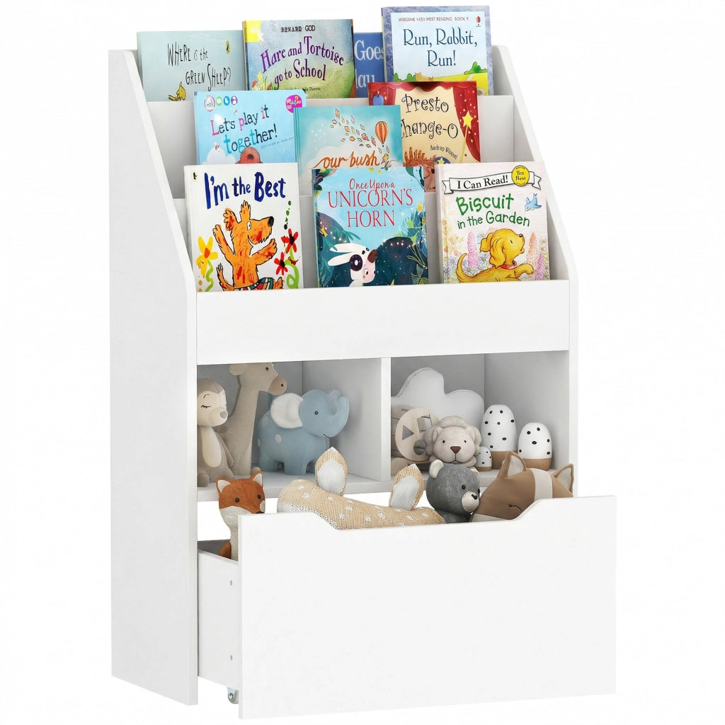 Libreria bambini con cassetto ¨C Xylo ¨C legno bianco 60x29,9x90 cm ripiani stoccaggio cameretta