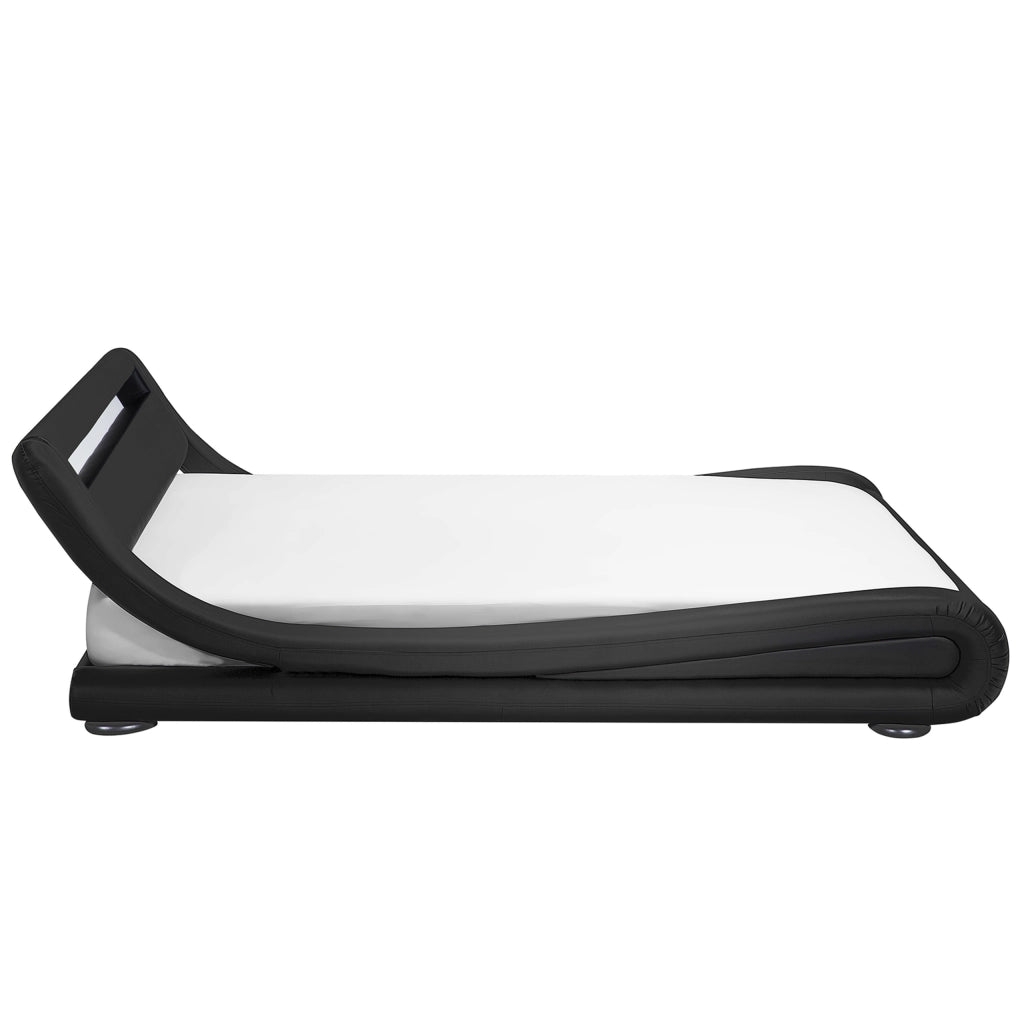 Letto a piattaforma Testiera imbottita in ecopelle nera con illuminazione a LED 140 cm 6 Design a slitta doppia