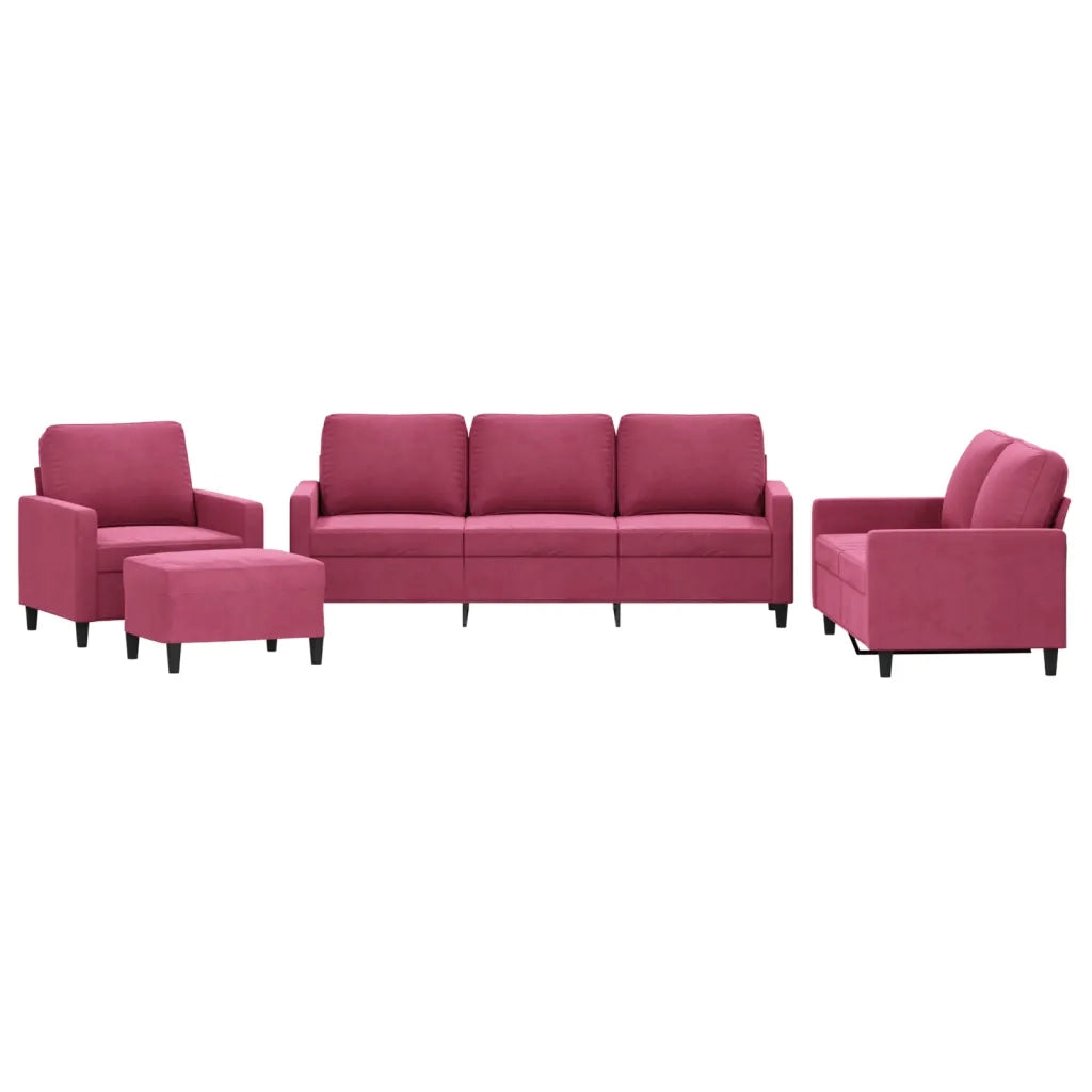 Set di Divani 4 pz con Cuscini Rosso Vino in Velluto