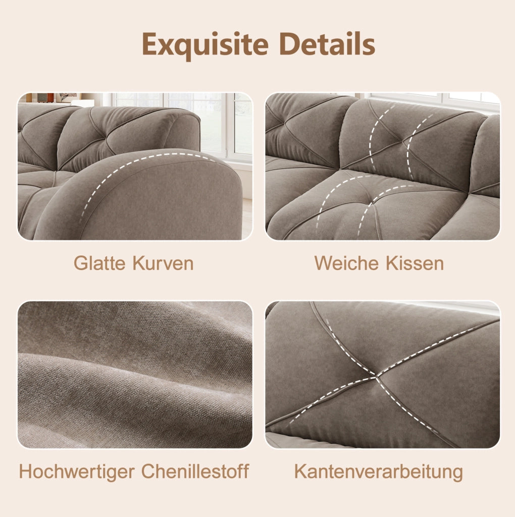 Divano modulare senza struttura in chenille taupe 204x171x76 cm