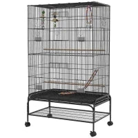 Voliera Gabbia per Uccelli con Posatoi e Giocattoli, Vassoio Estraibile, 97cm x 58cm x 160cm, Nero