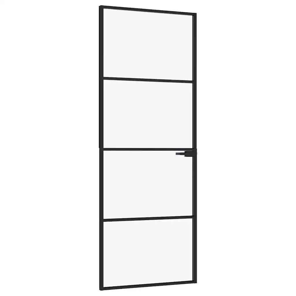 Porta Interna Nera 76x201,5cm Vetro Temperato Alluminio Sottile 153658