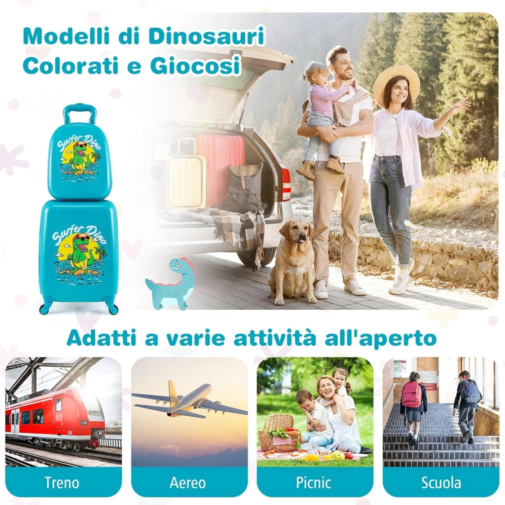 Set di 2 Valigia per Bambini, 16" Valigia+ 13" Zaino, con Ruote Girevoli a 360°, Maniglia Retrattile e Spallacci Regolabili, Ideale per Viaggiare in Modo Comodo e Divertente (Modello 1)