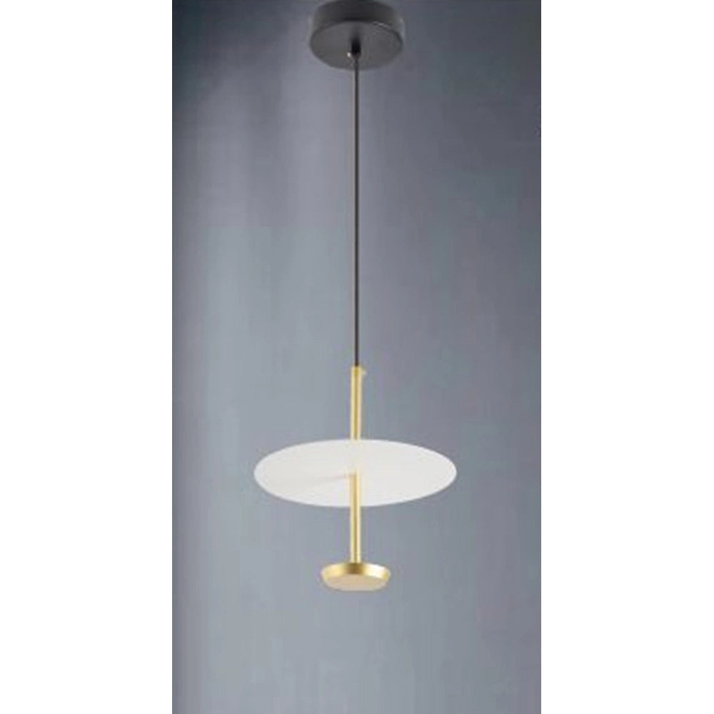 Trade Shop - Lampadario A Sospensione Luce 4000k Led 12w Disco Paralume Piatto Oro Rotondo 33139 -