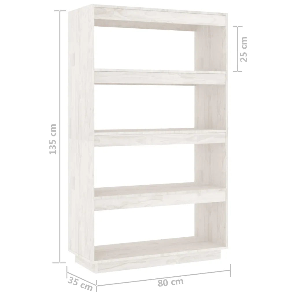Libreria Divisorio-Scaffale per Libri-Mobile di Stoccaggio Bianco 80x35x135 cm Legno Massello di Pino