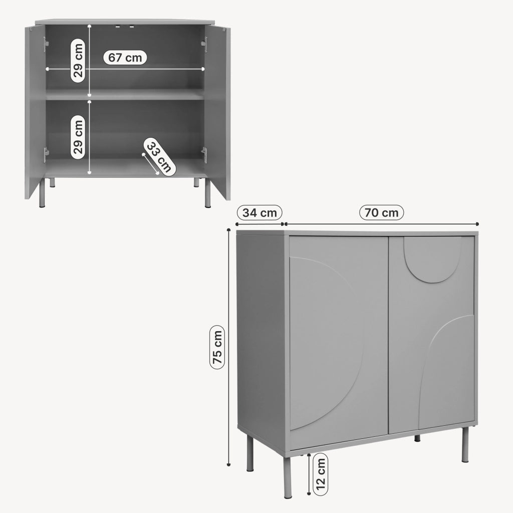 Credenza Holea Comò a 2 Ante 75 x 70 x 34 cm - Grigio [en.casa]