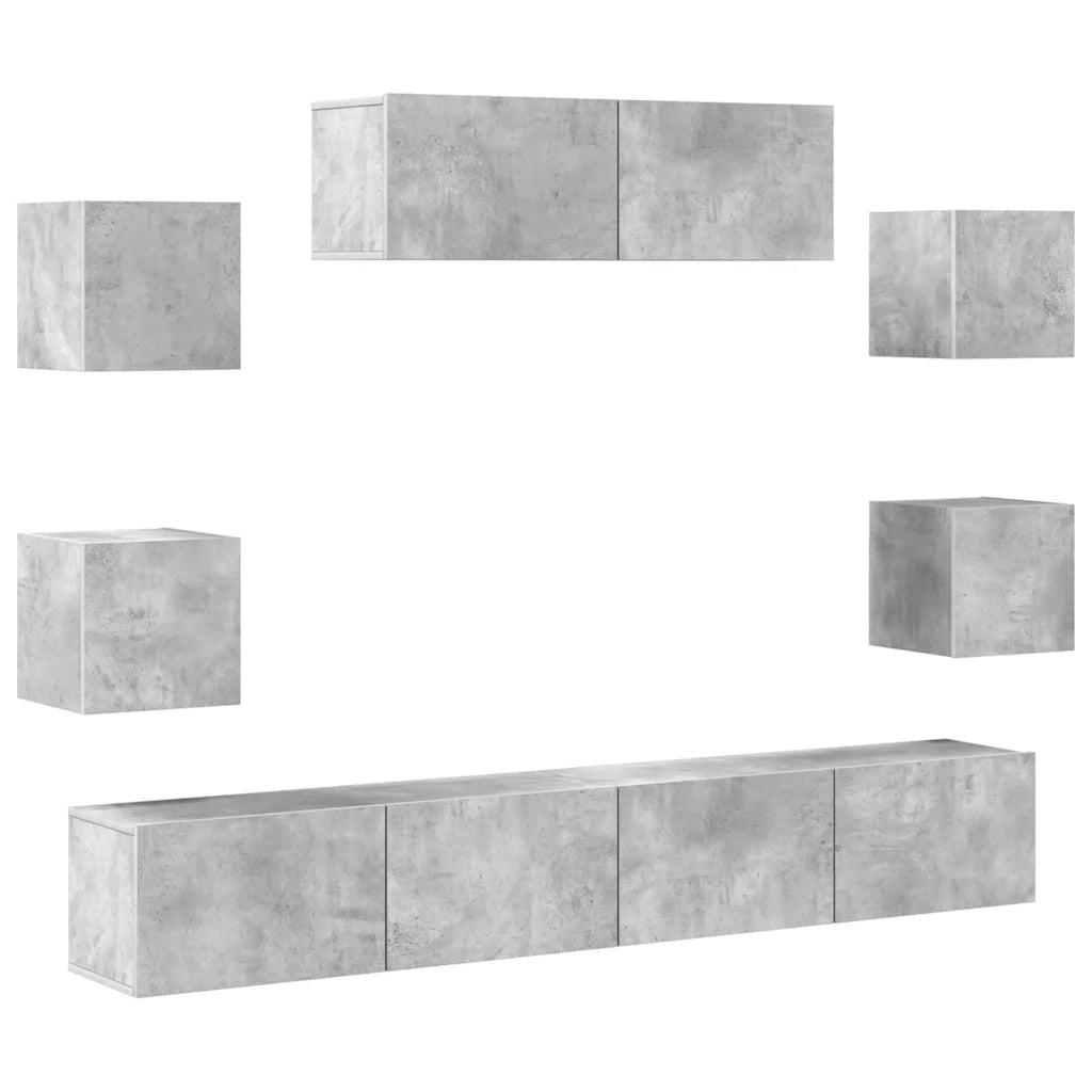 Set di Mobili Porta TV 7 pz-Set di 7 Credenza per TV Grigio Cemento in Legno Multistrato 753920