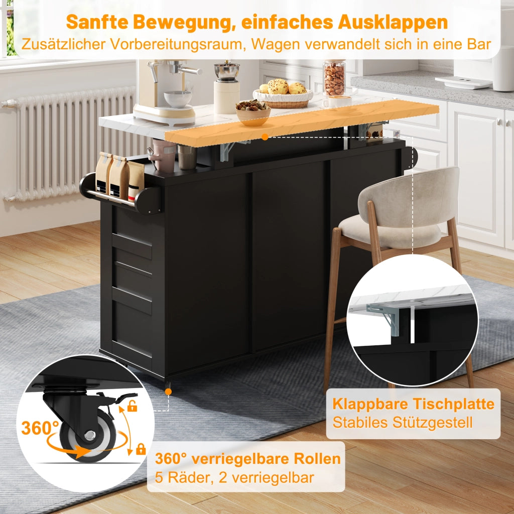 ISOLA CUCINA con LED RGB, piano ribaltabile, 138x60x93 cm, MDF nero