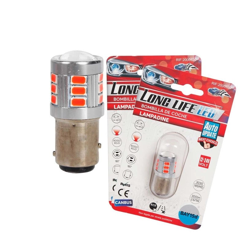 2 Pezzi Lampada LED BAY15D S25 P21/5W 18 SMD 3030 12V 24V 300lm 1W/2.5W Doppio Filamento Rosso Piedi Sfalsati 45mm