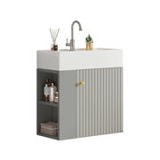 Mobile bagno con lavabo 55 cm; mobiletto sospeso grigio chiaro con scomparti laterali