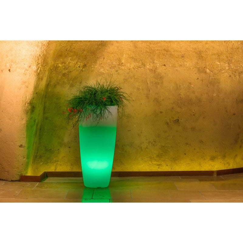 Vaso luminoso alto moderno di design Ø40 H90 in polimero resistente con LED multicolor per interno ed esterno - Made in Italy - Monacis