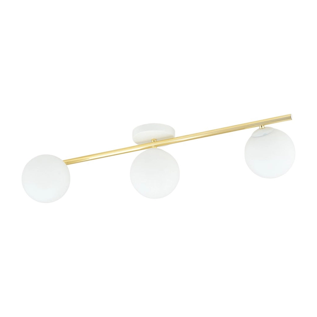 Lampada a sospensione SPLENDI con struttura dorata e sfere in vetro bianco
