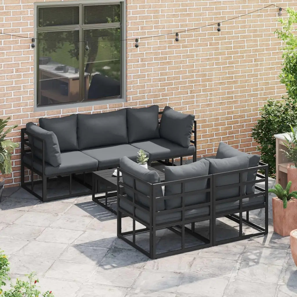 vidaXL Set Divano da Giardino con cuscino 6 pcs Nero Alluminio