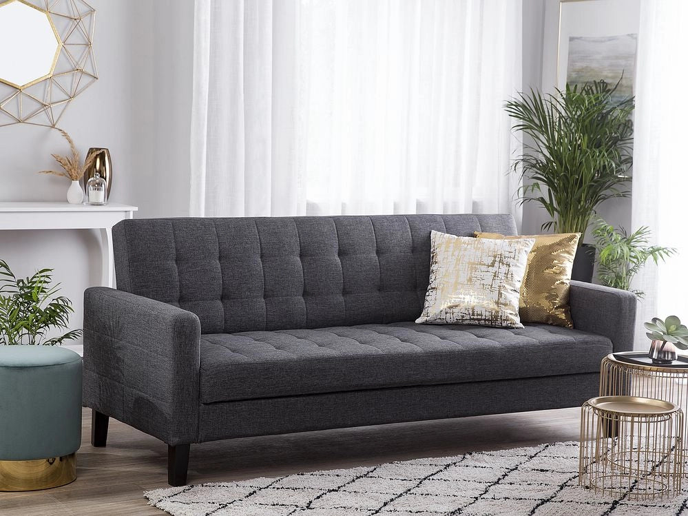 Divano Letto In Tessuto Grigio Scuro A 3 Posti Con Rivestimento Trapuntato Click Clack