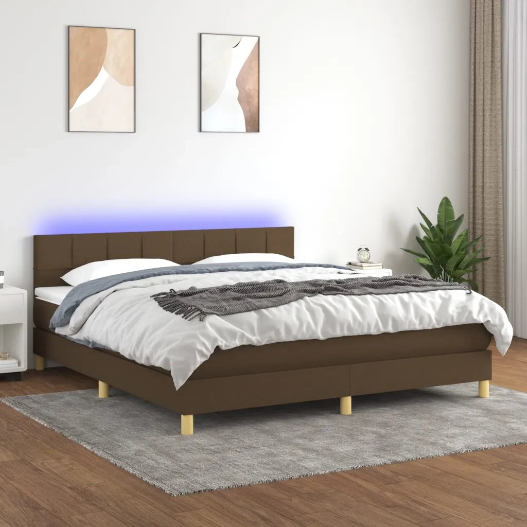Letto a Molle Materasso e LED Marrone Scuro 160x200 cm Tessuto 3133728