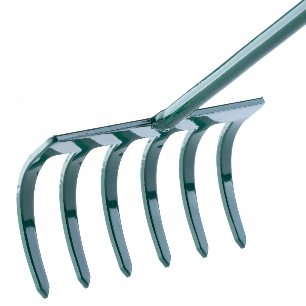 KADAX Piccolo rastrello in metallo per foglie, erba e giardino, 30 cm, 6 denti, manico