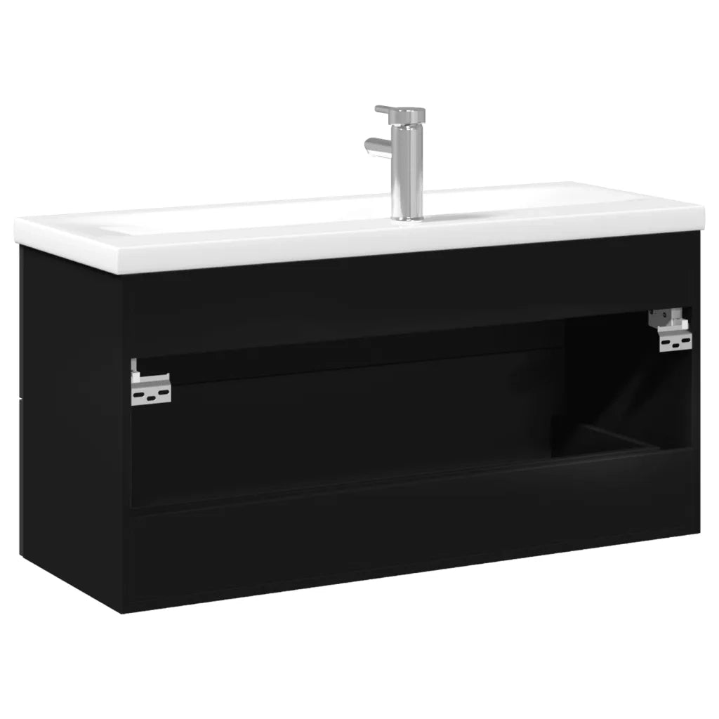 Mobile da Bagno con Lavabo Integrato-Armadietto da bagno con Lavandino Nero 853530