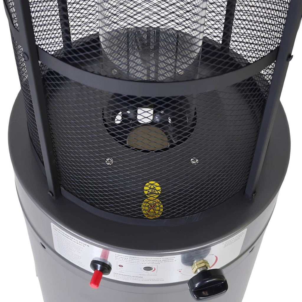 Stufa a Gas da Esterno Riscaldatore Gpl Portatile con Ruote FIRE GLASS Cilindro con Vetro per Terrazzo Patio Giardino Lo