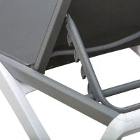 Lettino Prendisole con Schienale Reclinabile e Rotelle Posteriori, 195x67.5x33 cm, Grigio e Bianco