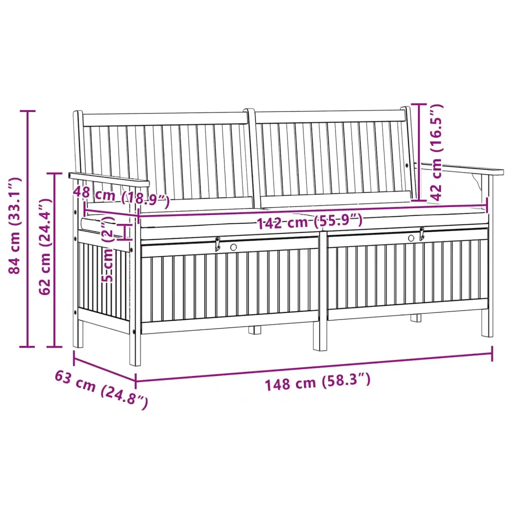 Panchina con contenitore con cuscino con porta 148 x 63 x 84 cm