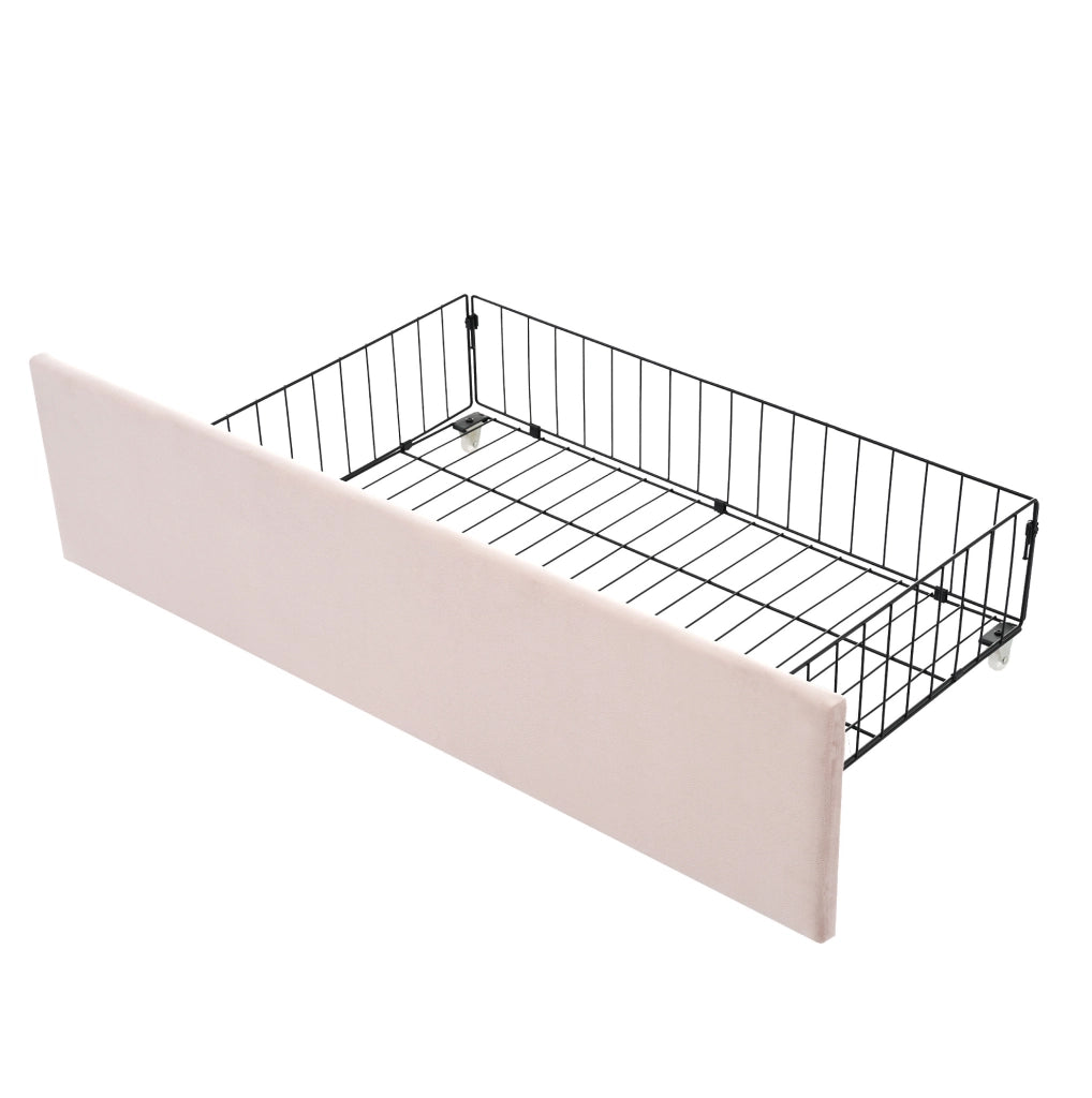 Letto singolo 90x190 cm con 2 cassetti; velluto rosa