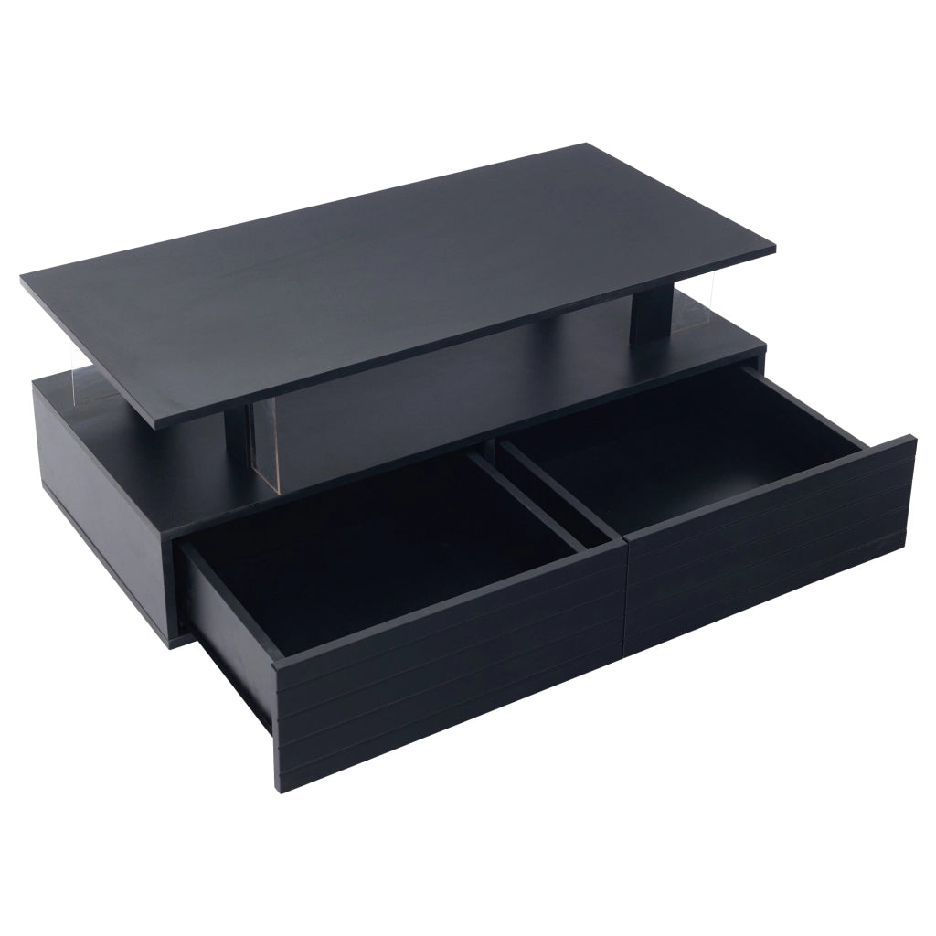Tavolino da caffè LED nero in acrilico 100x50x42 cm con 2 cassetti