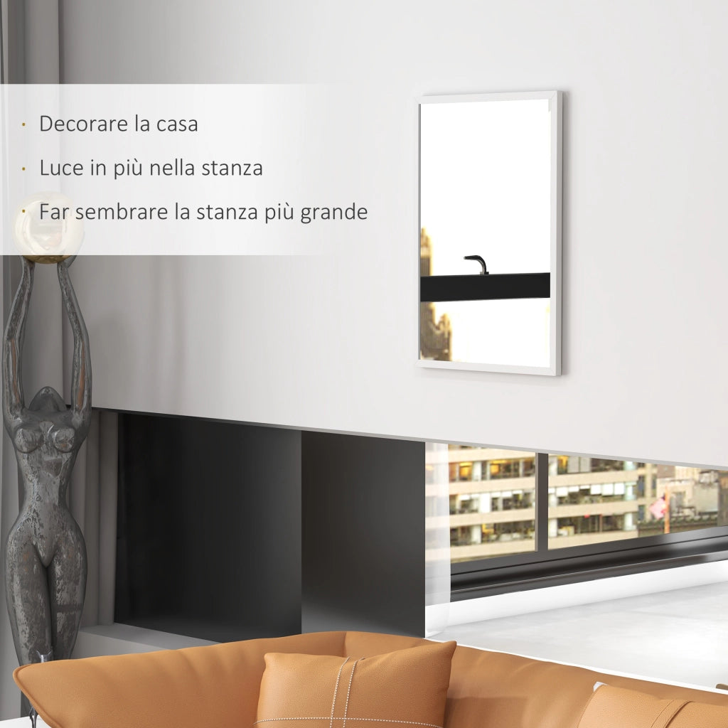 Specchio da Parete Rettangolare 50x70 cm in Vetro e MDF Bianco