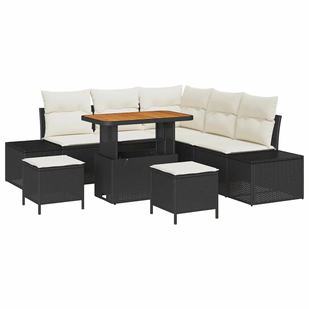 Set Divano da Giardino con cuscino 8 pcs Nero polyrattan
