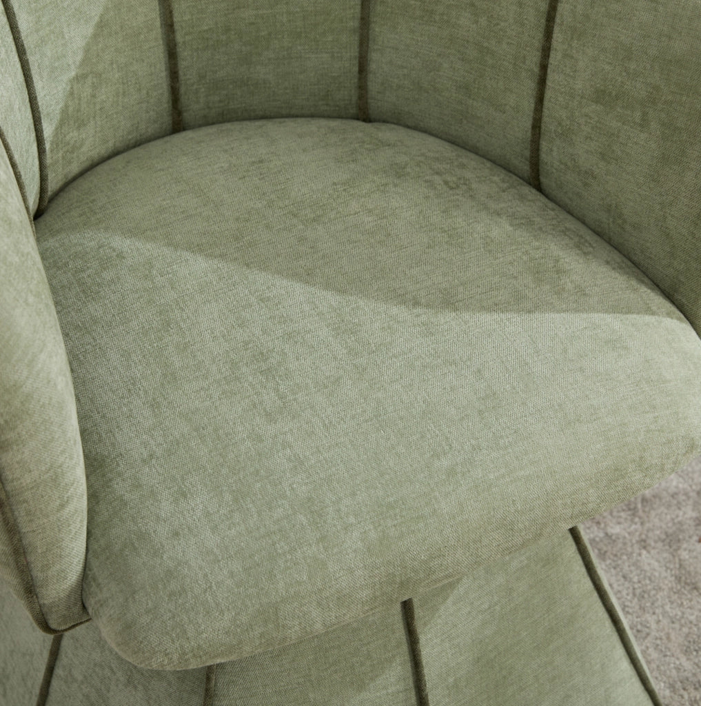 Poltrona girevole in chenille verde oliva con schienale alto; 56x54x74;5 cm