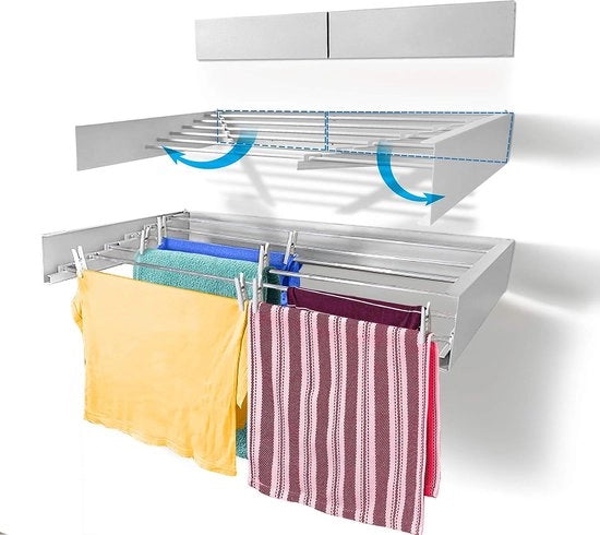 Asciugamano a parete Intrekbare - Step Up Airer - Asciugamano per abbigliamento - Basso consumo energetico - Basso impatto ambientale - Capacità di 25 kg - 6 m di corda Asciugamano a parete