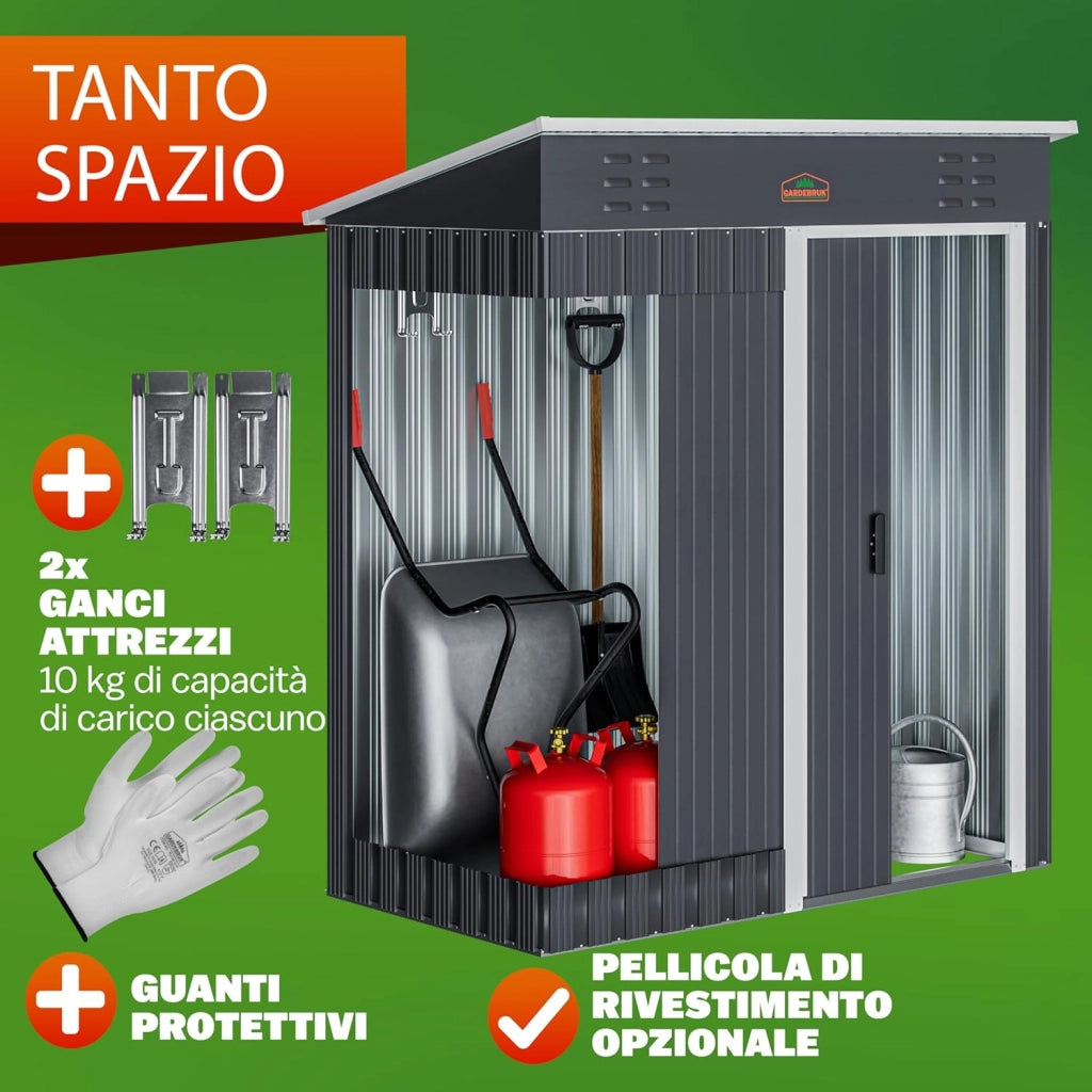 Casetta da Giardino Porta Attrezzi 185x165x90cm 1,5m² con Porta Scorrevole Armadio da Esterno in Metallo