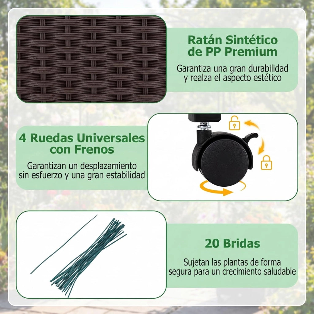 Arco per Piante Rampicanti da Giardino, Pergolato in Metallo con 2 Fioriere in PP e 4 Ruote Universali con Freni, Decorazione Esterno per Matrimonio e Festa, 203 x 40 x 230 cm
