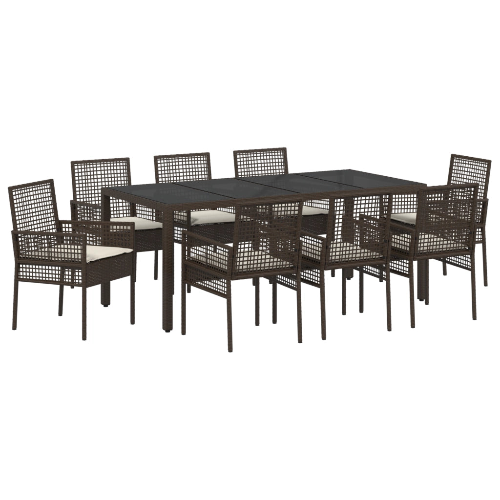 Set da Pranzo da Giardino 9 Pezzi Marrone in Polyrattan