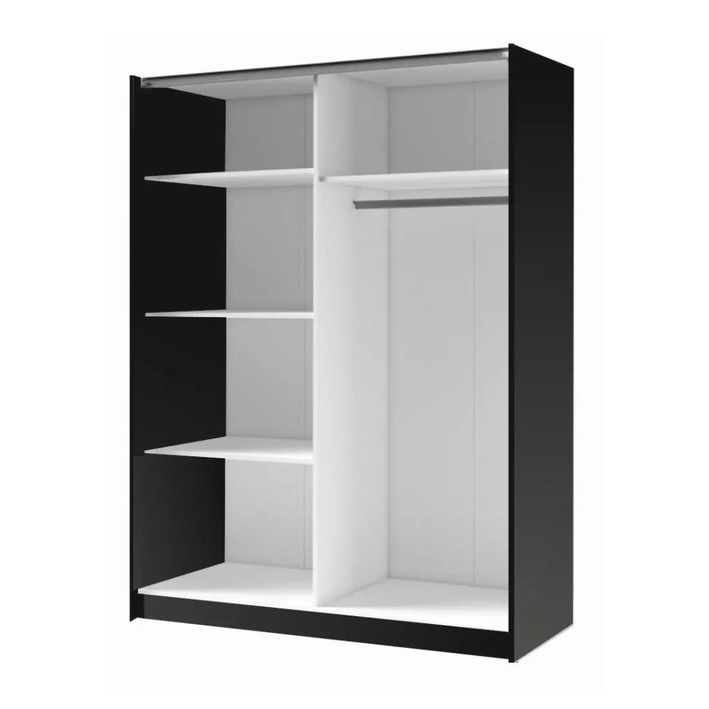 Armadio con 2 porte scorrevoli e specchio 200 cm - nero e rovere - Collezione STRANO