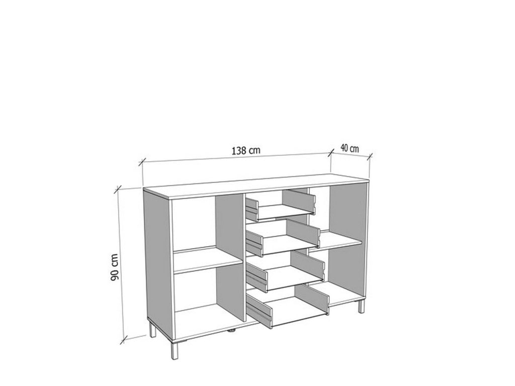 Madia Settime, Credenza 4 Cassetti, 138x40x90h cm Marrone Rovere Nodi