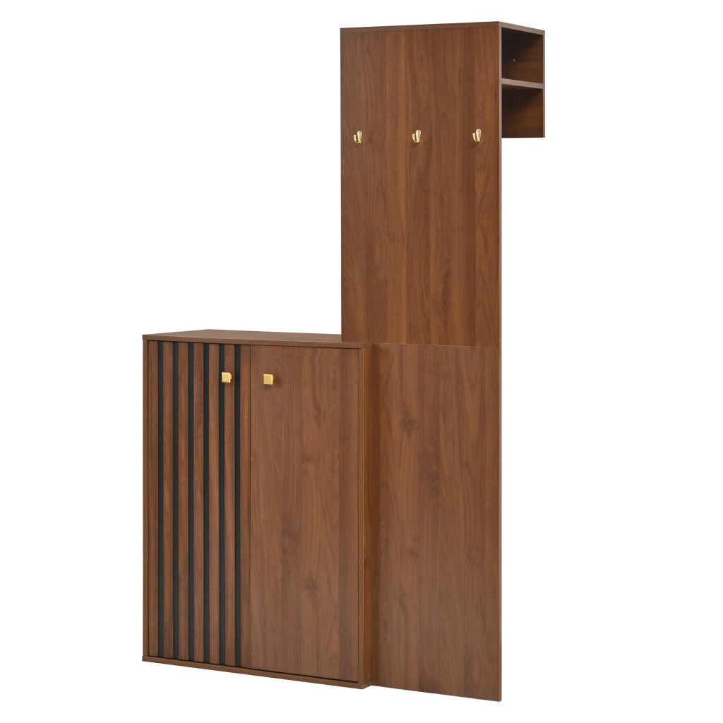 Guardaroba compatto 115x38.5x191.5 cm con scarpiera e ripiani regolabili in MDF noce