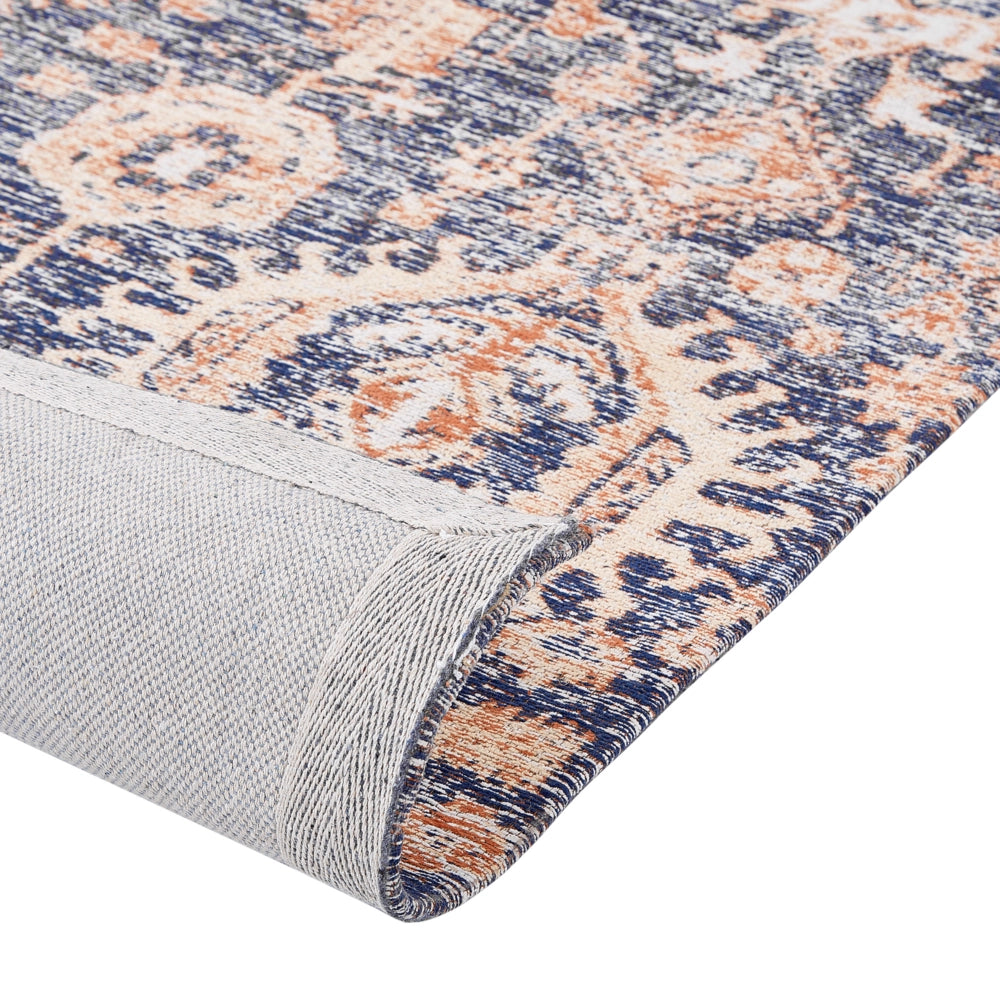 Tappeto lungo in cotone blu e rosso 140 x 200 cm con effetto invecchiato stile orientale ingresso soggiorno