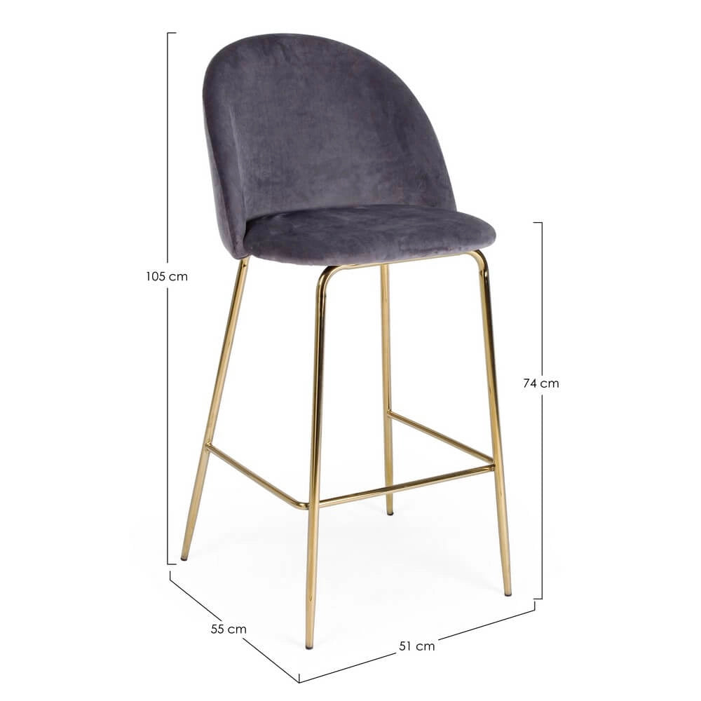 Set di 2 Sgabelli Bar in Velluto con Gambe Dorate - SIMON