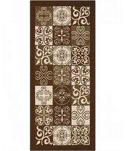 Tappeto disegno MAIOLICA MARRONE decorazione piastrelle ceramica, passatoia cucina multiuso lavabile in lavatrice e anti-scivolo cm.55x190