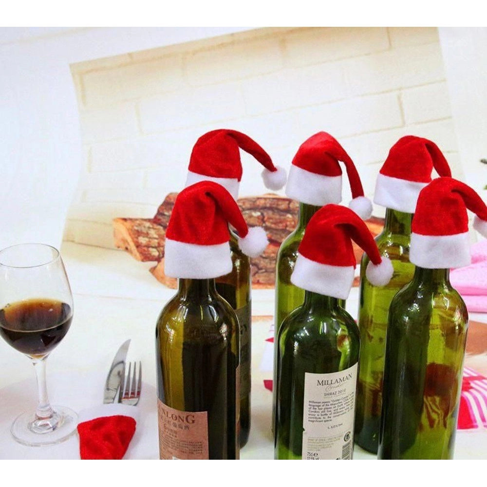 Trade Shop - 10pz Portaposate Forma Cappello Natale Per Decorazione Cucina Tavolo Bottiglia Vino Rosso -
