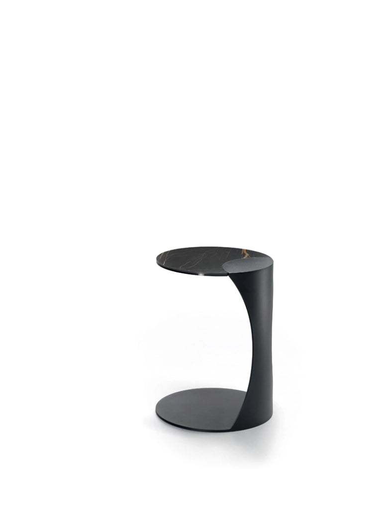 Tavolino Tee con top in ceramica su vetro marmo nero Portoro e struttura in metallo verniciato nero - Stones