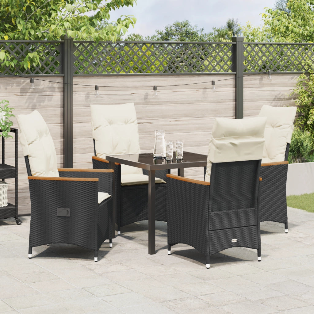 Set da Pranzo Giardino in 5 Pz con Cuscini Neri Rattan Polivalente