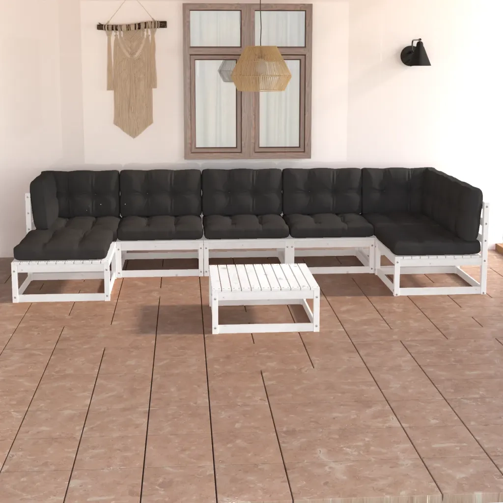 Set Salotto Giardino 8 pz Cuscini Antracite Legno Massello Pino 3076750