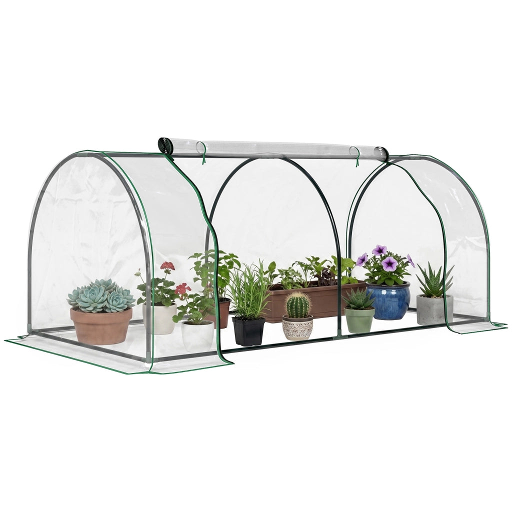 Serra da giardino a Tunnel in Acciaio e con Copertura in PVC, 200x100x80 cm, Trasparente e Verde