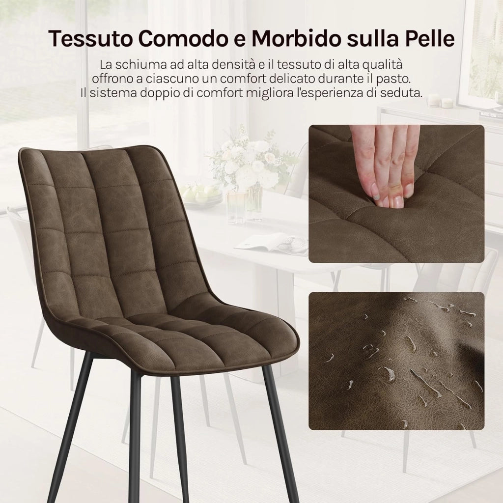 Sedie da Pranzo con Schienale senza Braccioli Sgabello in Ecopelle per Cucina Marrone BH207br-2