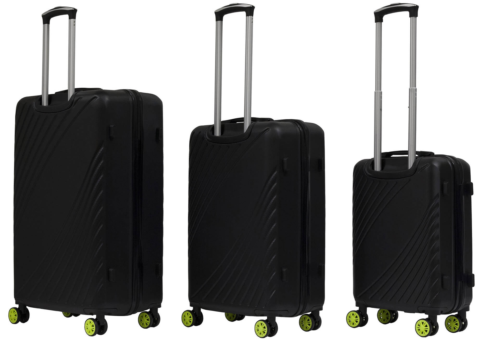 Set 3 Valigie Trolley Rigide in ABS 4 Ruote TSA Ravizzoni Fresh Nero e Giallo Fluo