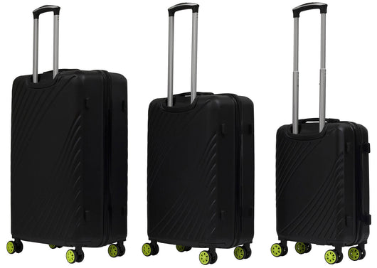 Set 3 Valigie Trolley Rigide in ABS 4 Ruote TSA Ravizzoni Fresh Nero e Giallo Fluo