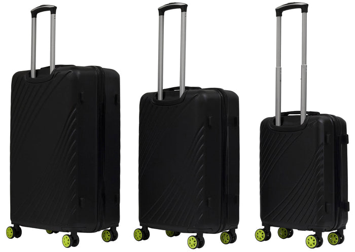 Set 3 Valigie Trolley Rigide in ABS 4 Ruote TSA Ravizzoni Fresh Nero e Giallo Fluo